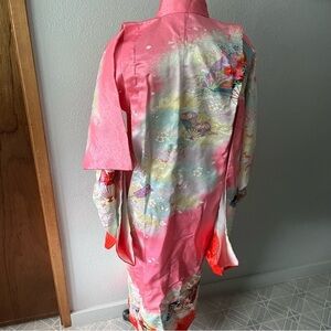 VINTAGE Girl's Pink Kimono Butterflies Flowers Ombre w/ Orange Tie